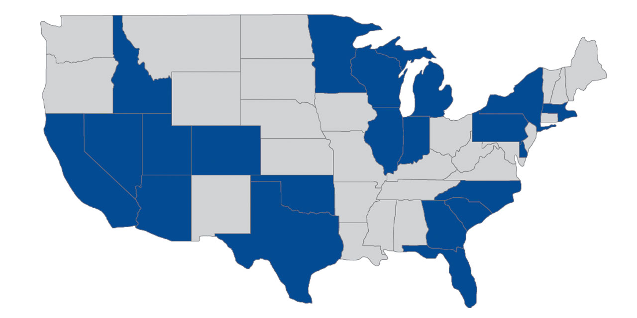 Map of the United States showing Charter School involvement by Baird