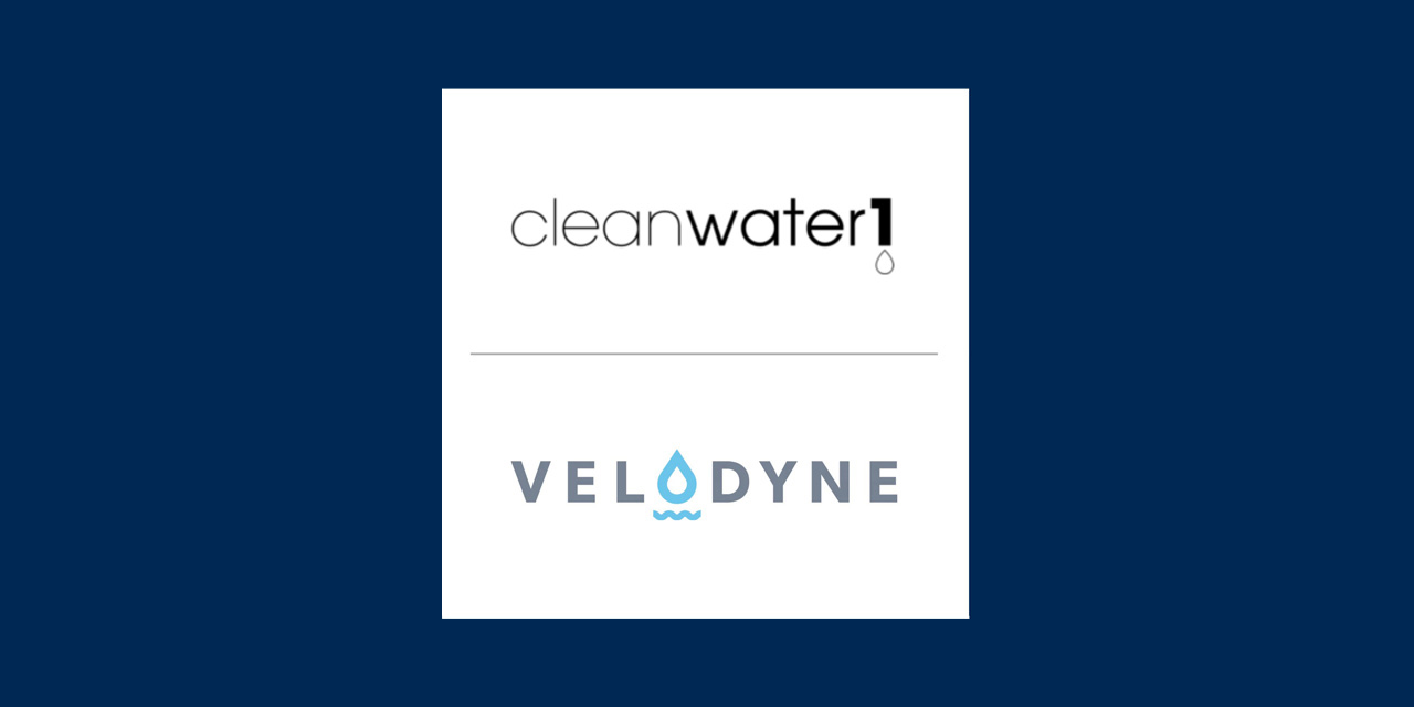Cleanwater1 and Velodyne logos on a blue background.
