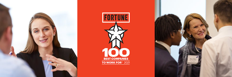 Composite photo featuring shots of Baird associates and Fortune logo