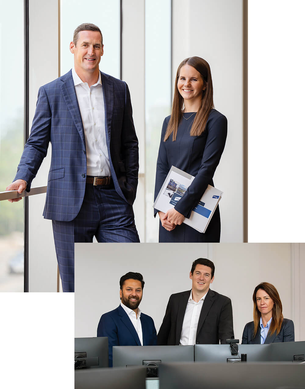 Two photos featuring associates in the Equities Capital Markets group in office settings