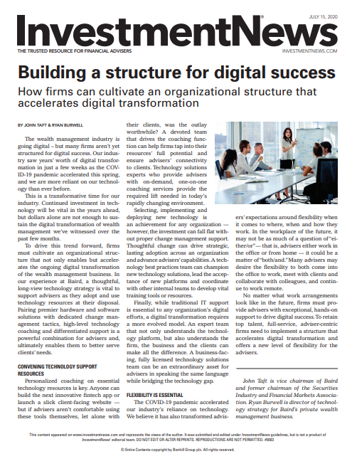 Reprint of an InvestmentNews article titled "Building a strong digital success" from July 2020.