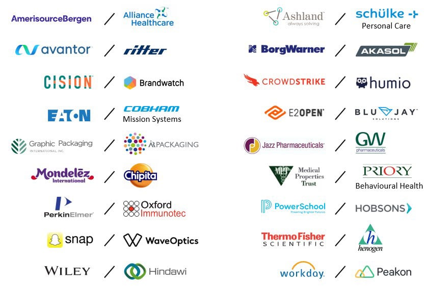 Company logos showing select U.S. acquirer targets in Europe.