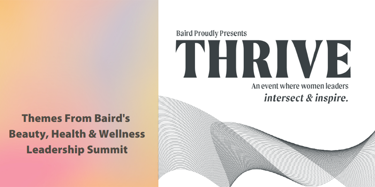 Themes from Baird's beauty, health and wellness leadership summit report cover.