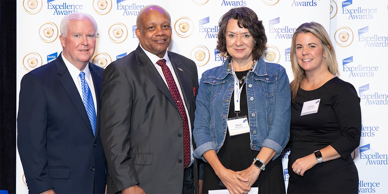 Jim Allen next to recipients of the 2025 Excellence Awards honoring Jefferson County Public Schools teachers and principals