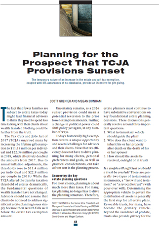 Planning for the Prospect that TCJA Provisions Sunset