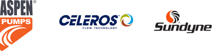 Company logos for those in presenting at the Flow, Motion and Power Technologies event: Aspen Pumps, Celeros and Sundyne

