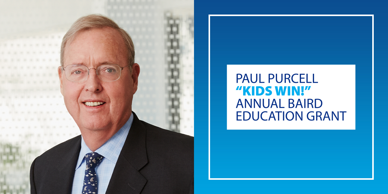 Paul Purcell “Kids Win!” Annual Baird Education Grant headline and headshot of Paul Purcell