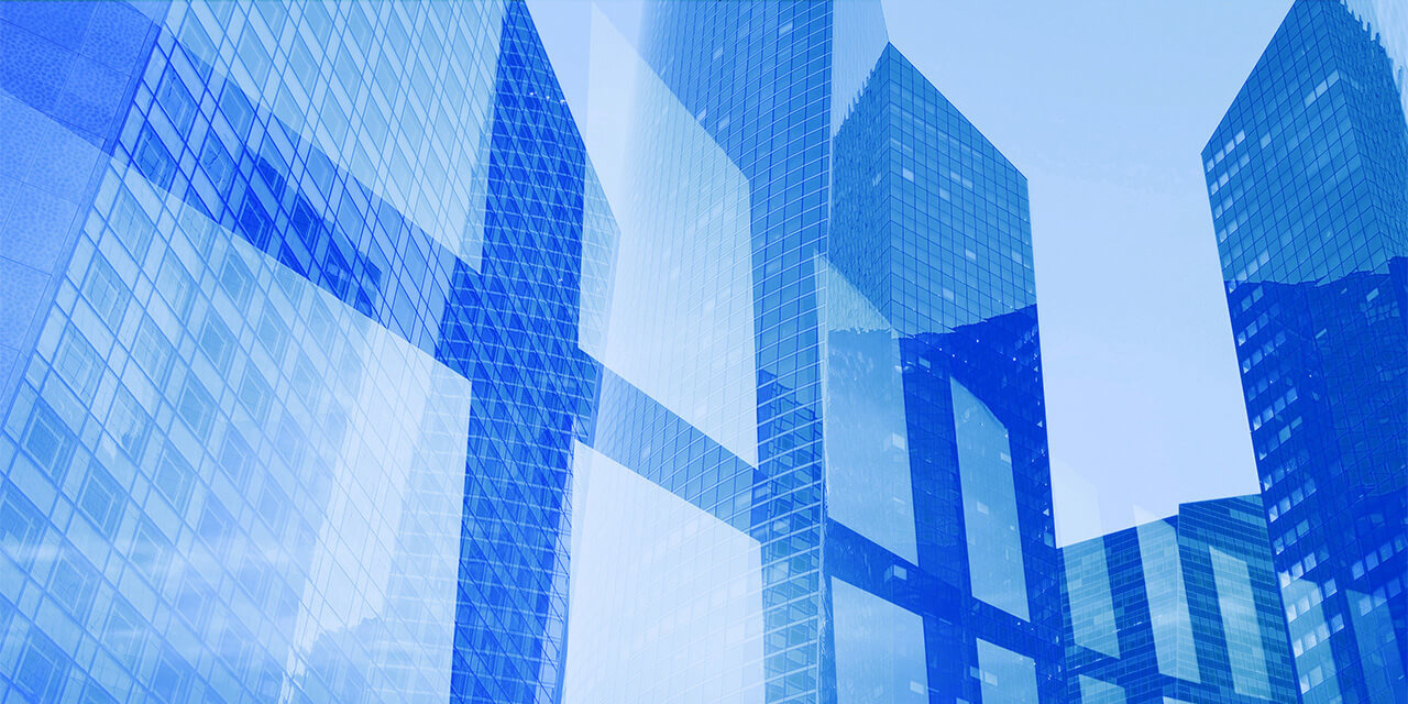 Abstract image of office buildings against a blue background