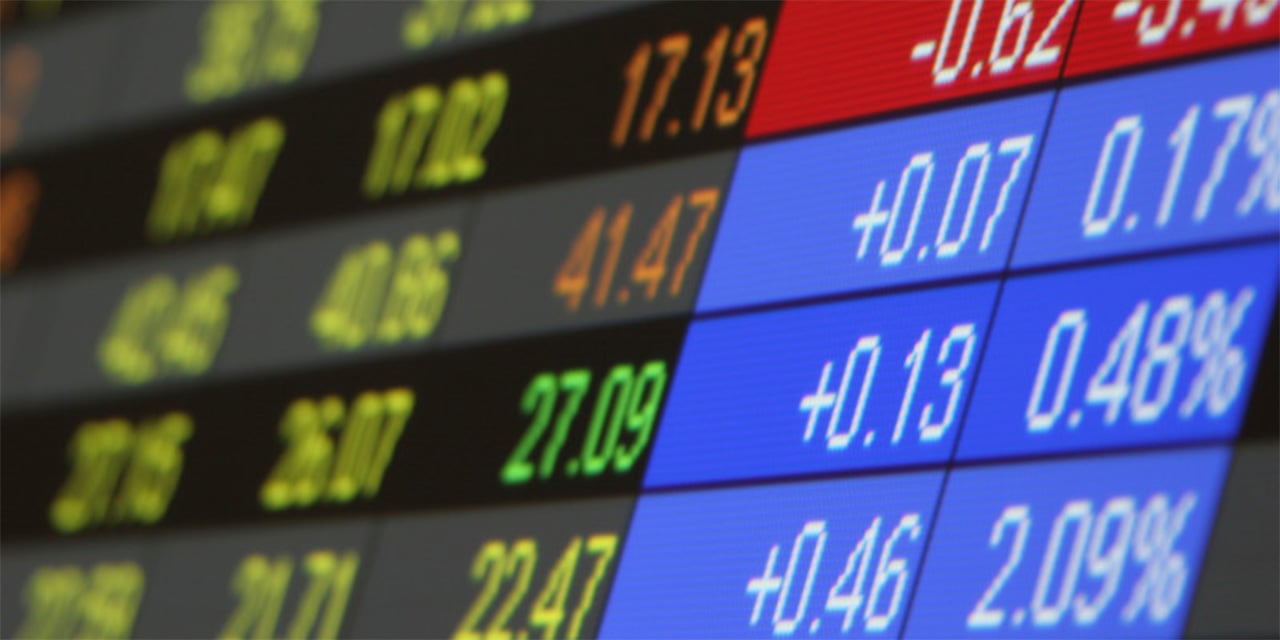 angled crop of screen showing stock quotes