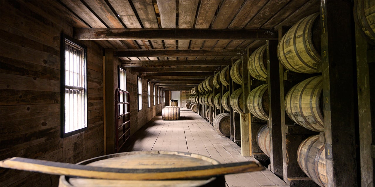 distillery wooden barrel container room factory in Kentucky