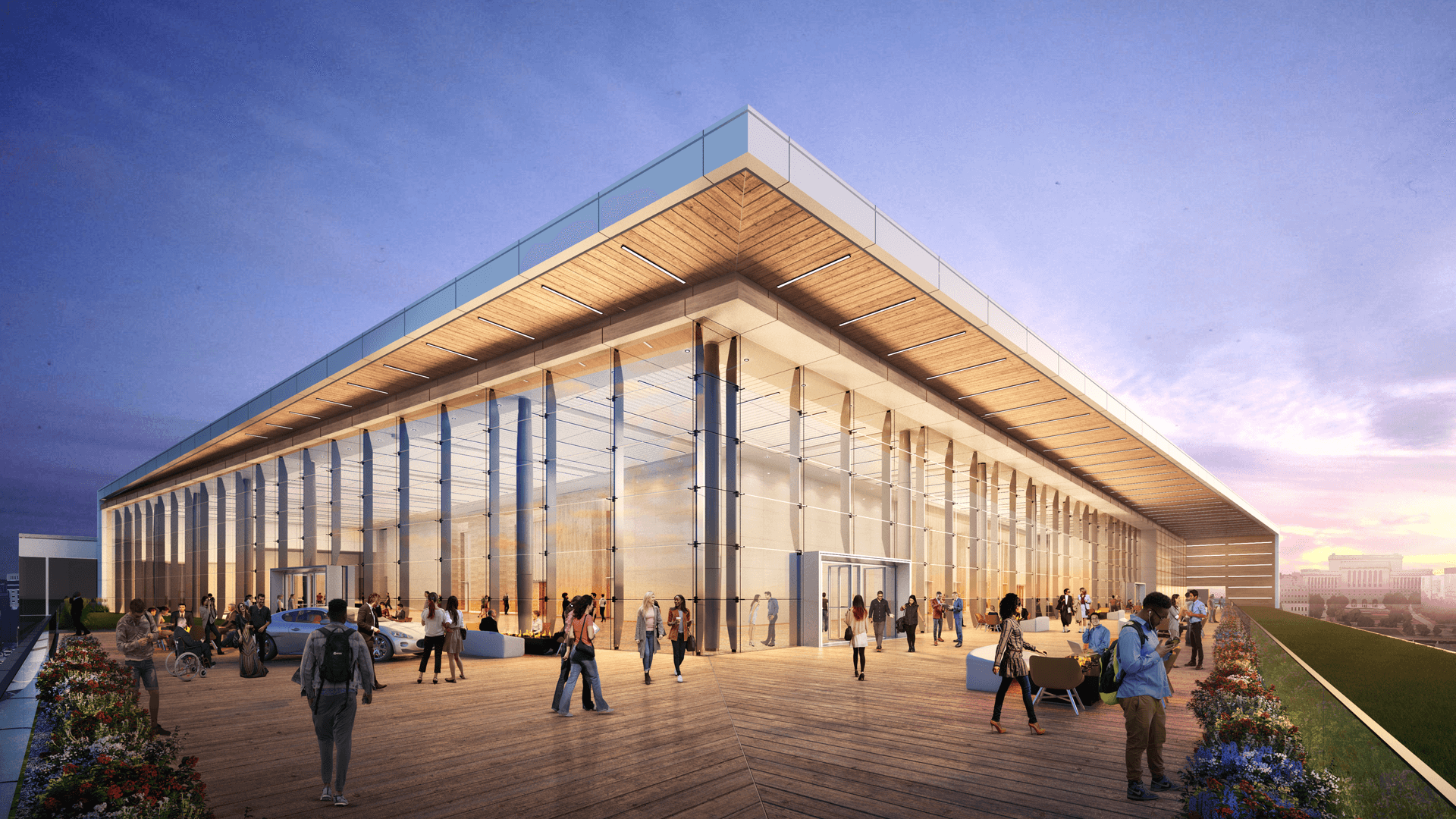 Rendering of a rooftop deck at Baird Center