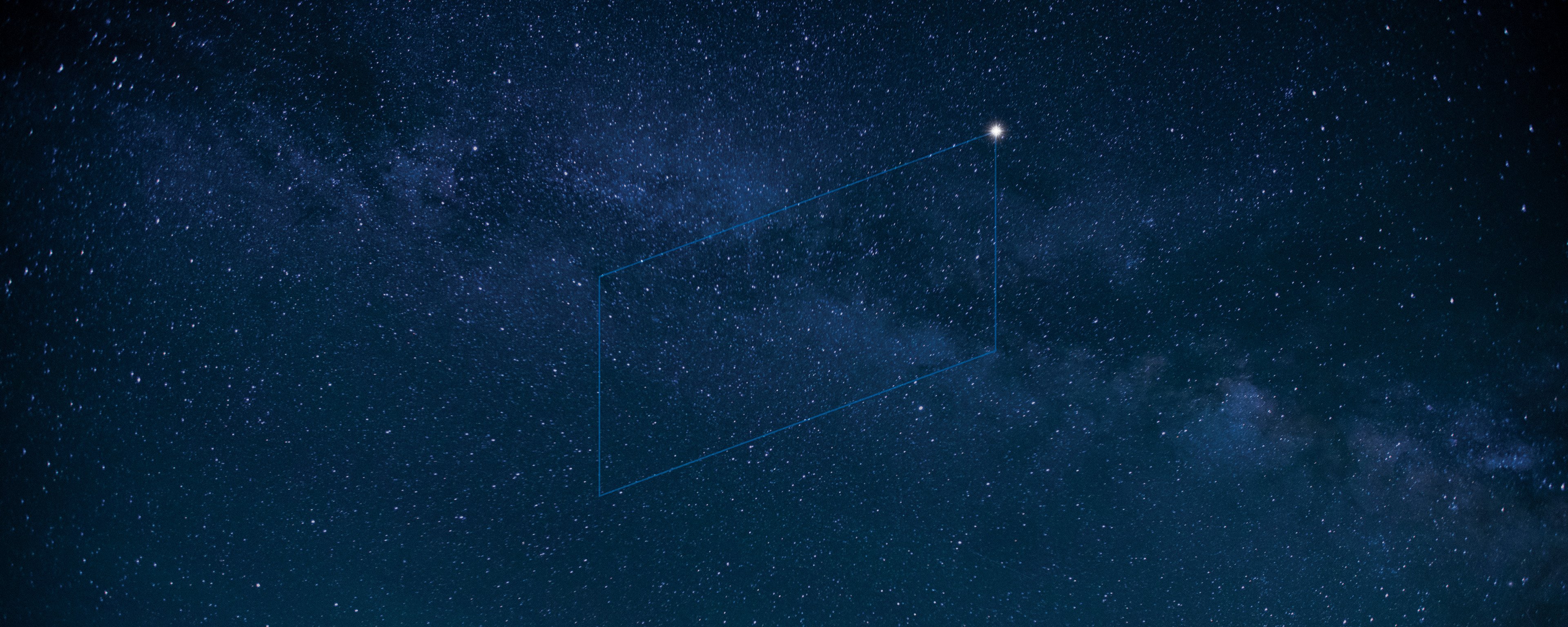 Starry night sky with a faint constellation line in the shape of the Baird logo