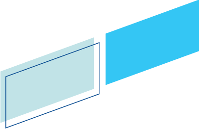 Three overlapping parallelogram shapes in different shades of blue