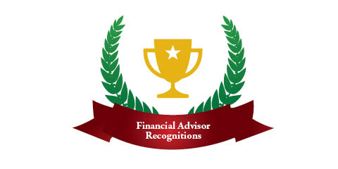 Financial advisor recognitions logo with banner and trophy.