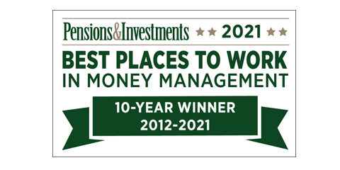 P&I Best Places to Work in Money Management 2020 Logo