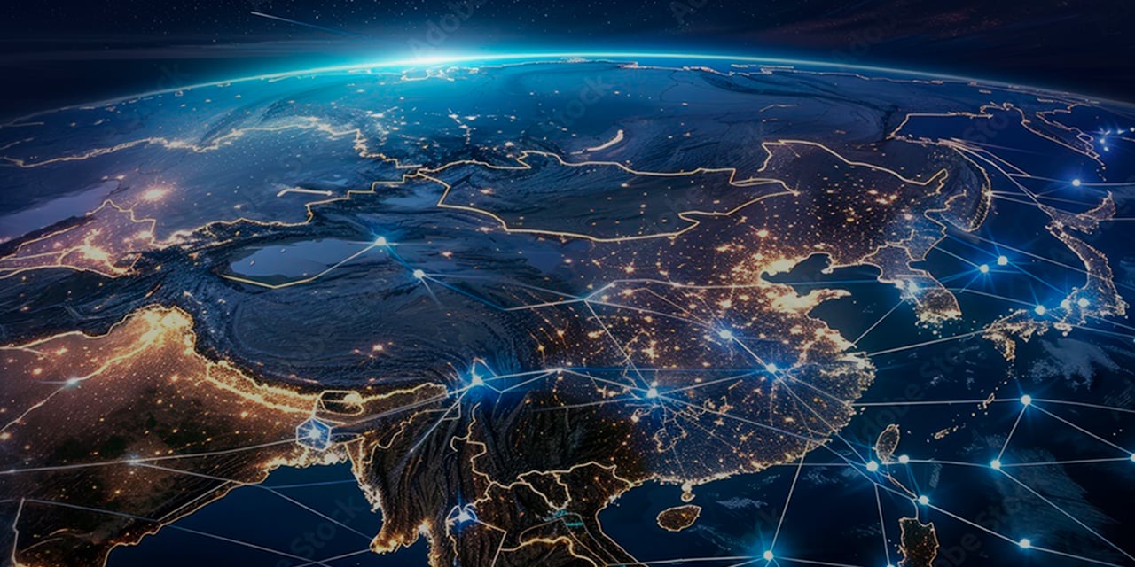 View of earth from space with overlay of digital connections.