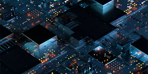 An abstract, closeup image of computer chips