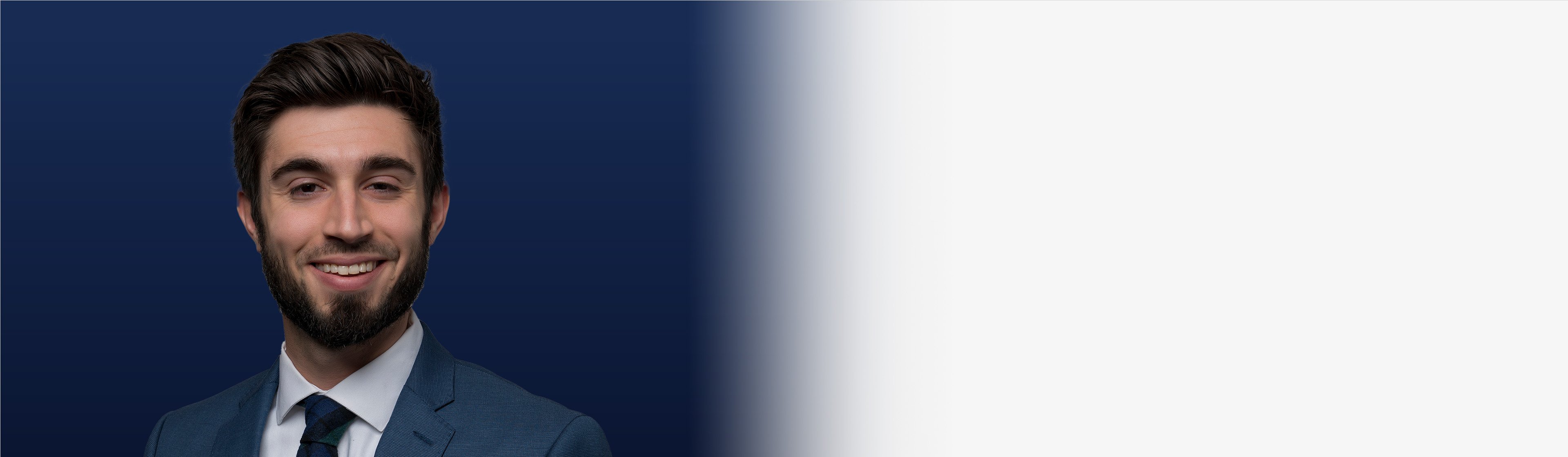 Ross Mayfield headshot with a blue background, fading to white on the right side of the image.