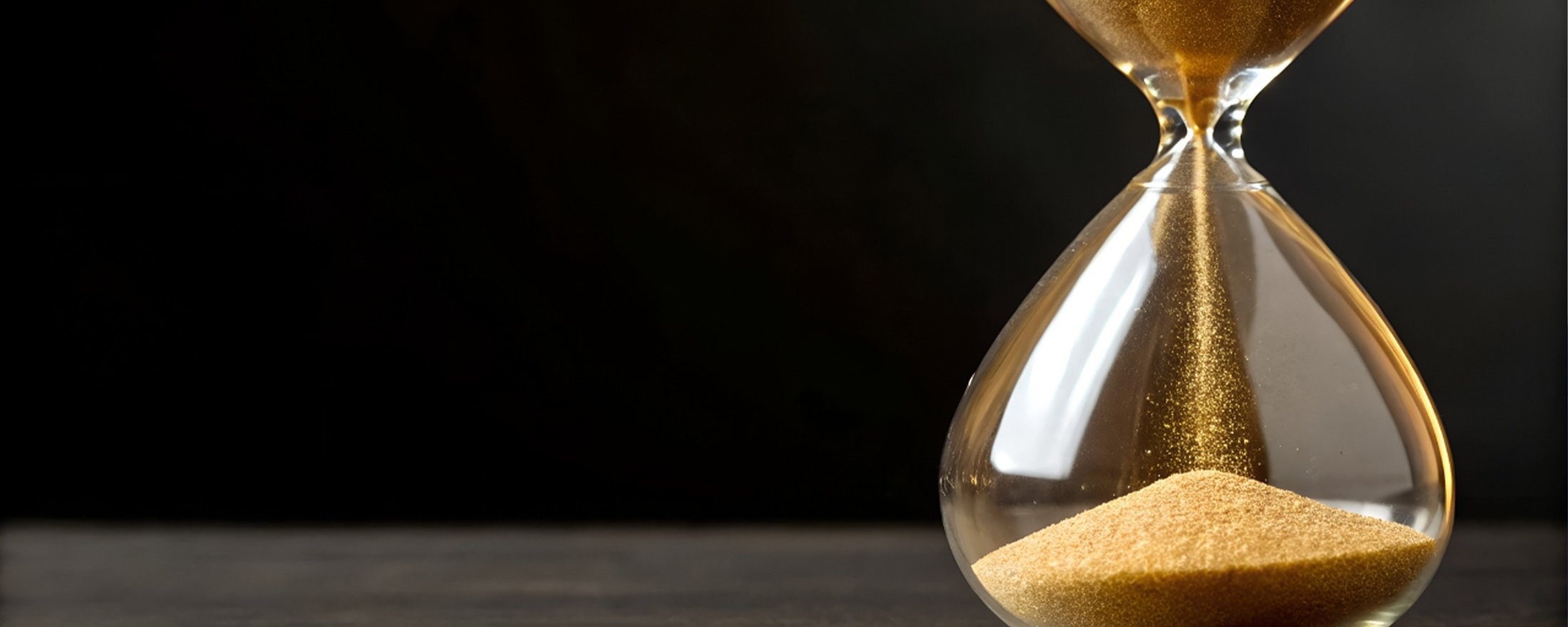 An hour glass with a black background