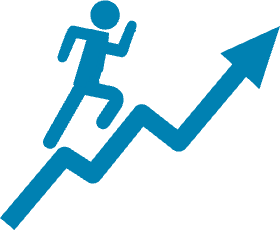 Icon image of a person running up an increasing arrow