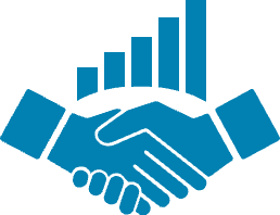 Icon image of shaking hands with a bar chart above them