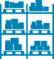 Icon image of storage racks with boxes on them