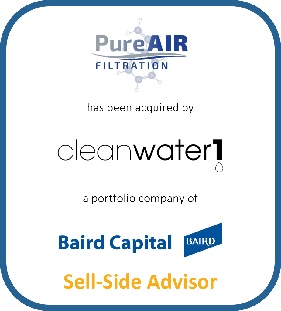 PureAir Filtration has been acquired by cleanwater1, a portfolio company of Baird Capital.