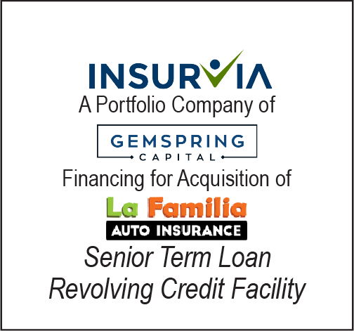 Insurvia, Gemspring Capital and La Familia Auto Insurance logos