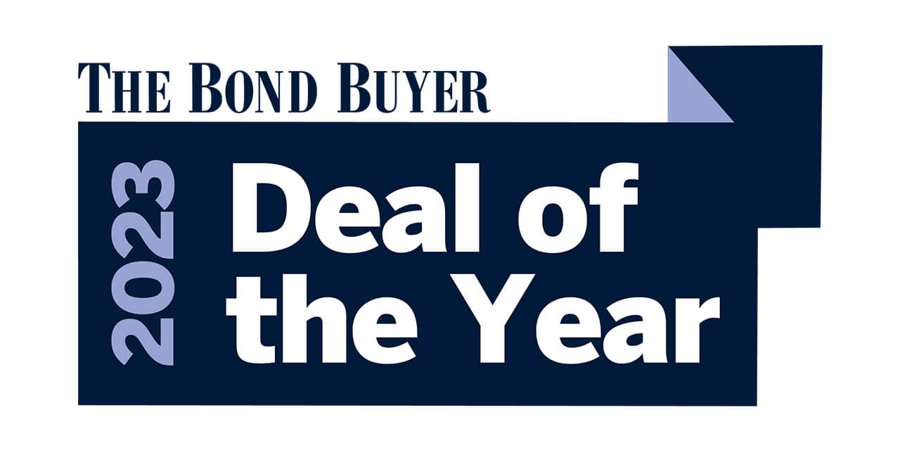 Blue ribbon logo that reads, "The Bond Buyer 2023 Deal of the Year"