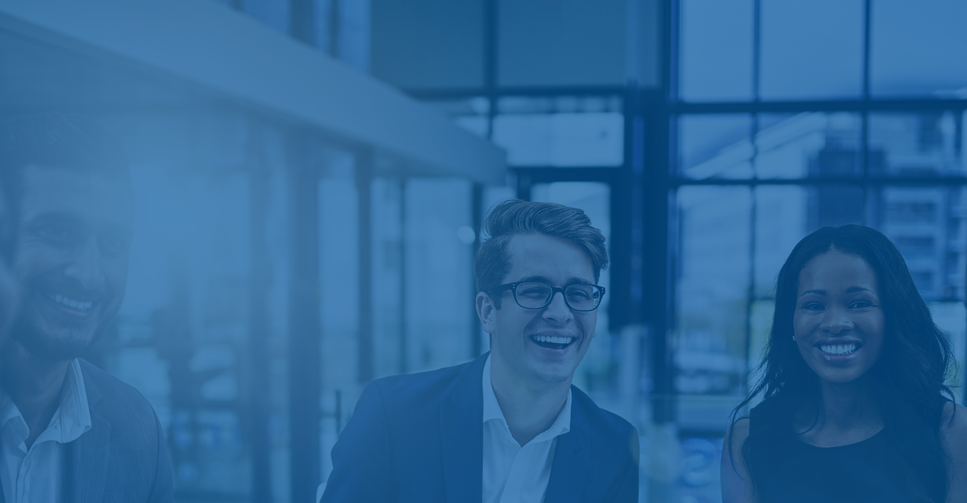 Images of young professionals with blue color overlay