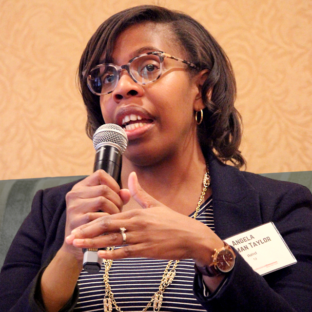 Photograph of Angela Pittman-Taylor speaking at an event