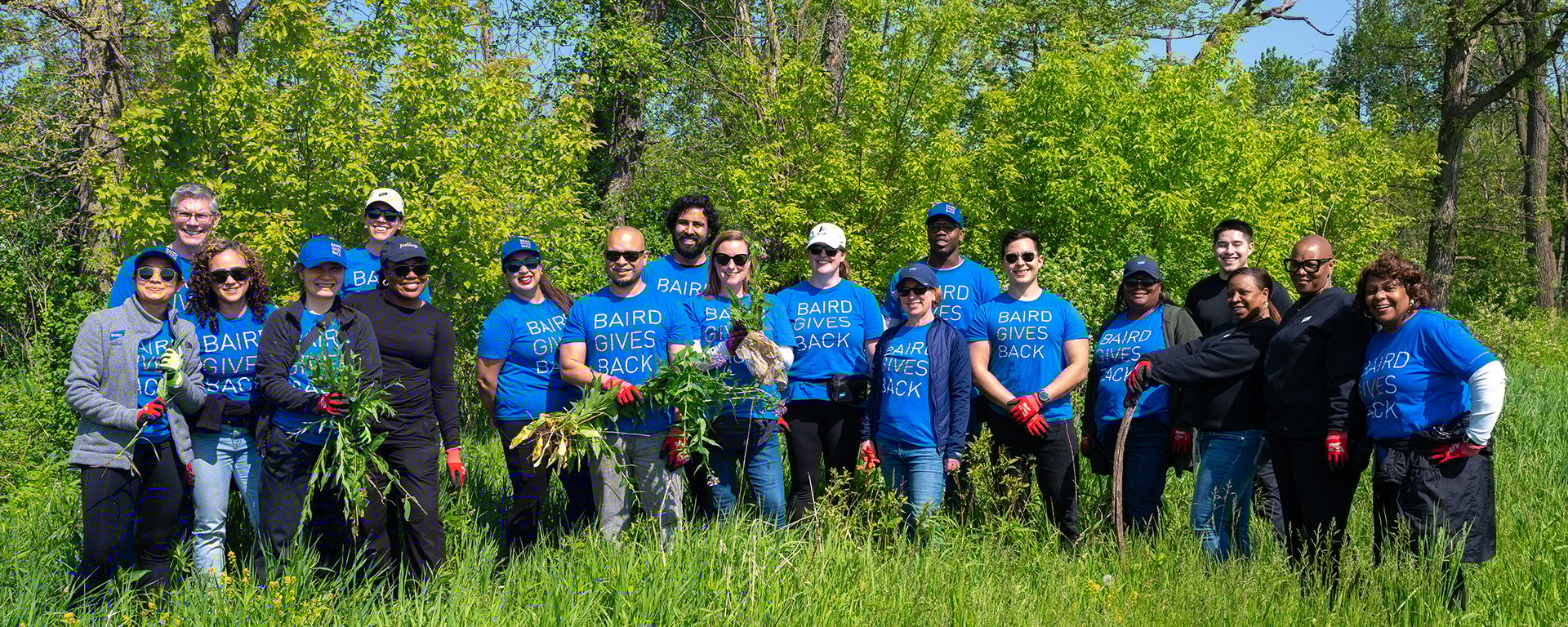 A group of Baird associates volunteering at a nature center