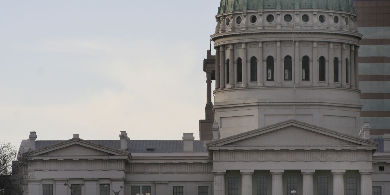 Exterior view of a government building. 