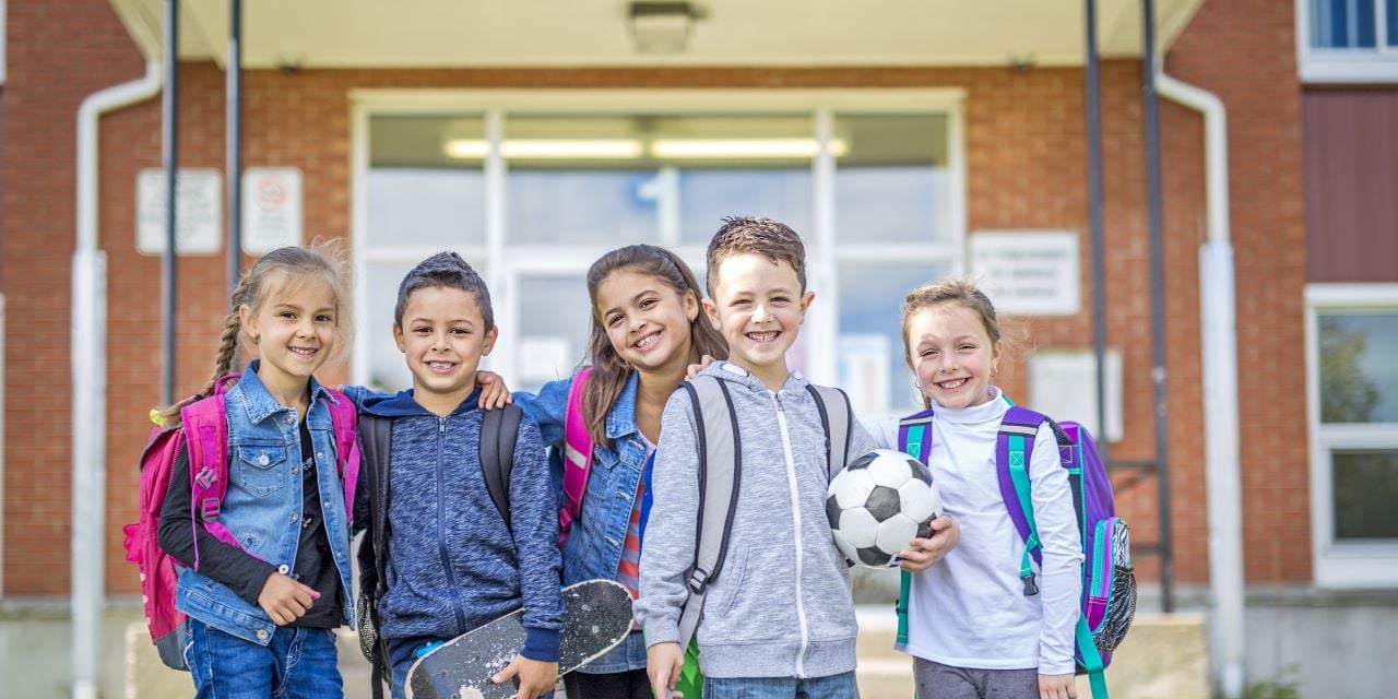 Students outside school building