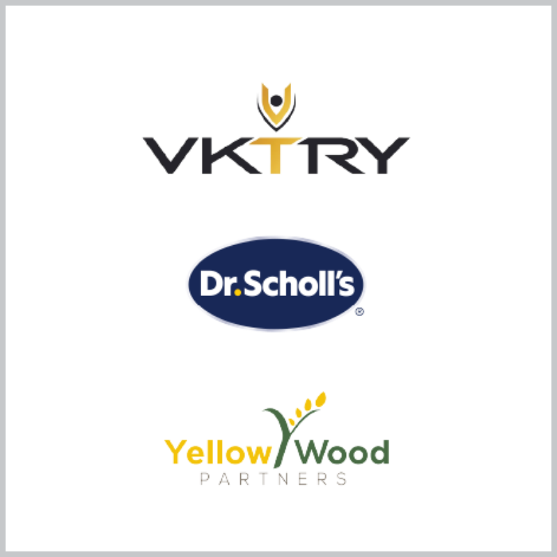 VKTRY, Dr. Scholl's and Yellow Wood Partners logos
