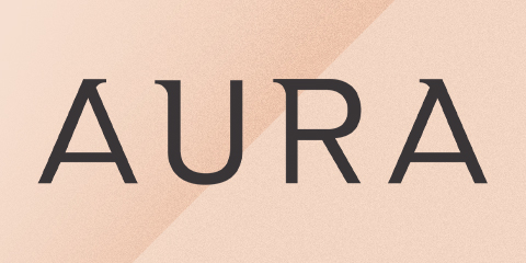 Aura text on peach background