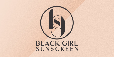 Black Girl Sunscreen and logo on peach background.