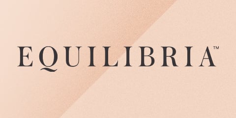 Equilibria logo text on peach background