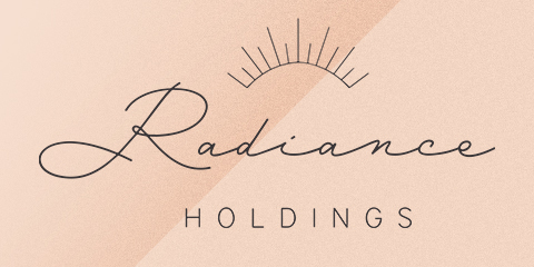 Radiance Holdings text and logo on peach background