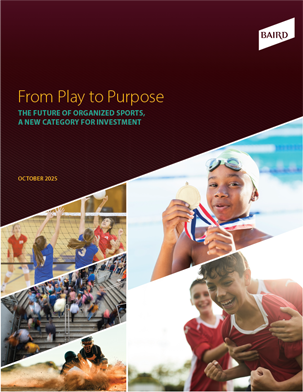 Baird Report Cover: 'From Play to Purpose' with kids playing sports and holding medals.