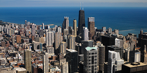 Arial view of Chicago during the day.