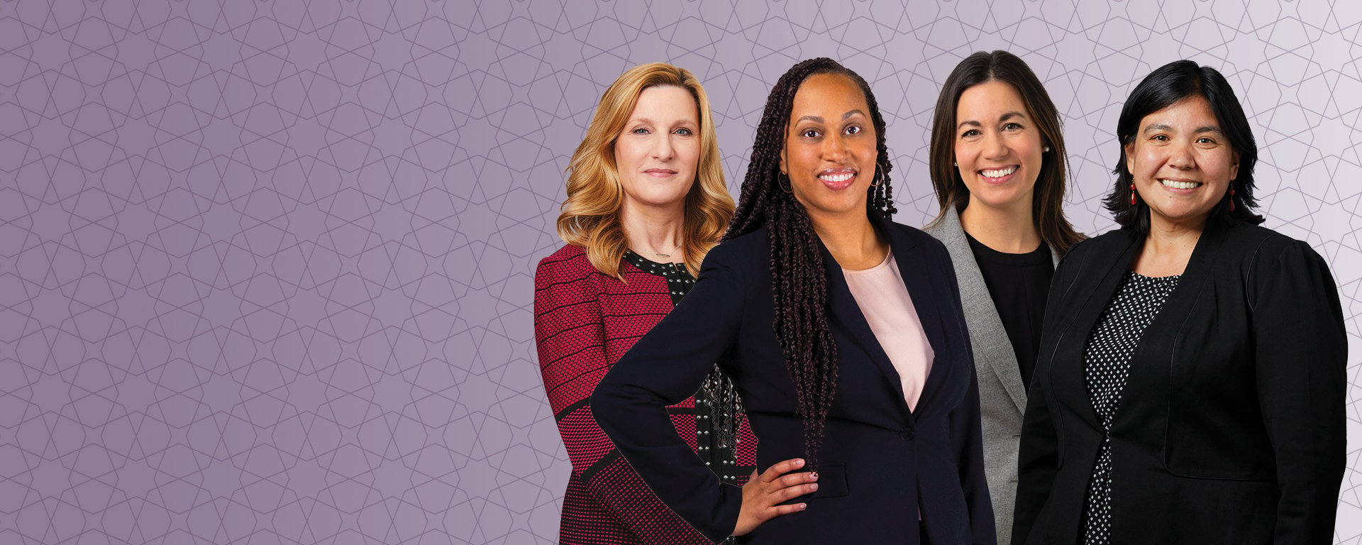 Four professional women with a purple background.