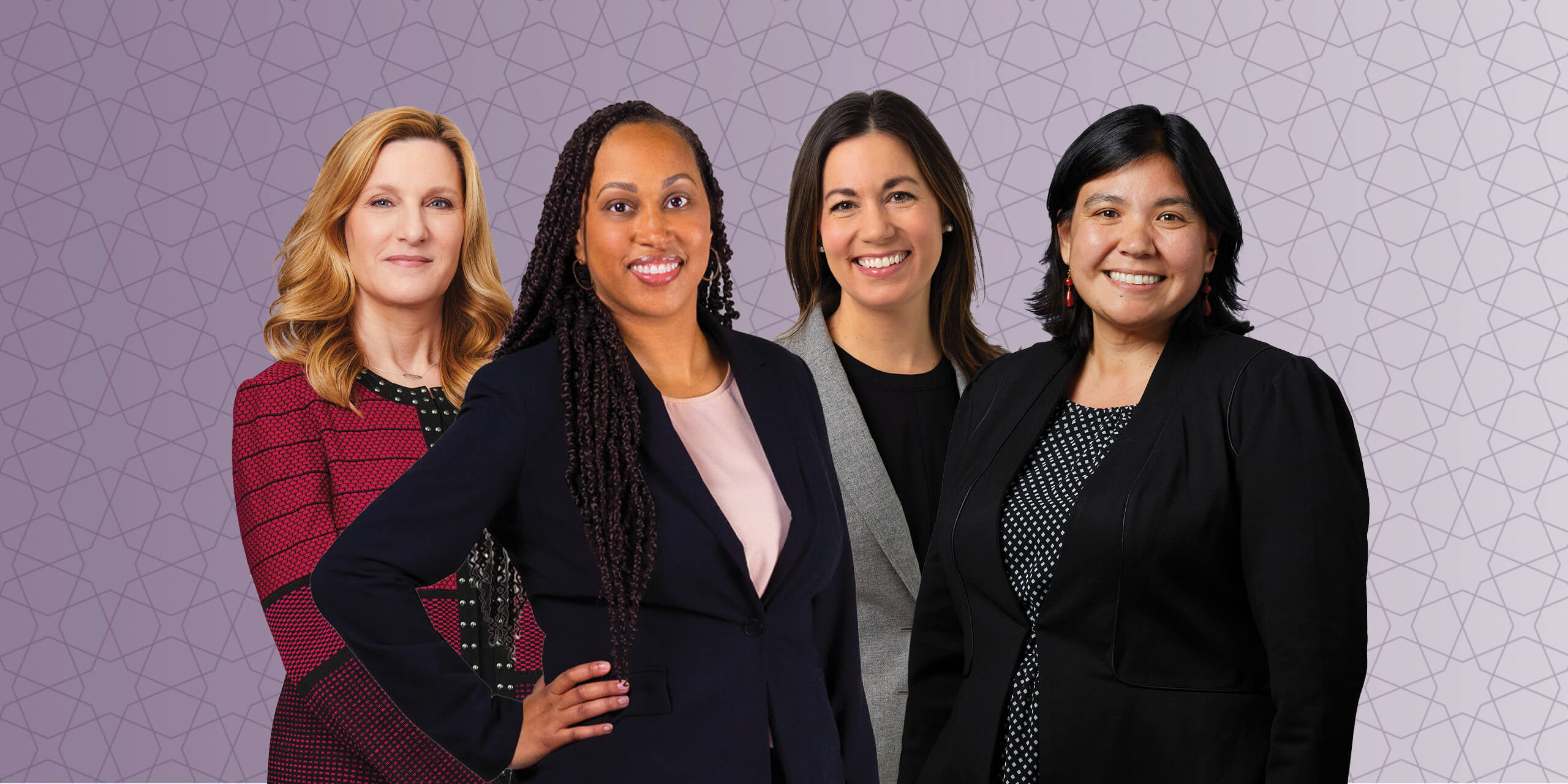 Four female Baird associates against a purple background